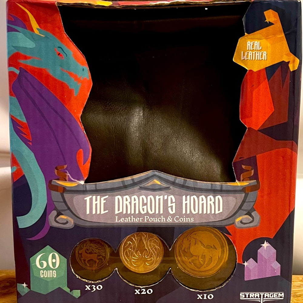 The Dragons Hoard /Leather pouch and real metal Fantasy coins - Picture 2 of 6
